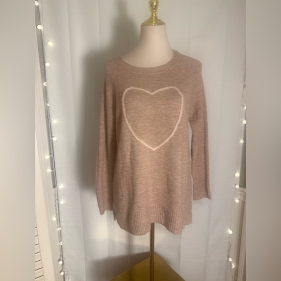 Lauren Conrad Pink Beige Heart Sweater Metallic Shimmer Tunic Medium Pullover - Picture 2 of 7
